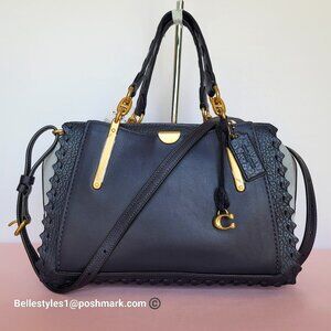 COACH Dreamer 27 Whipstitch Colorblocked Mixed Leather & Suede Satchel-Ink Multi